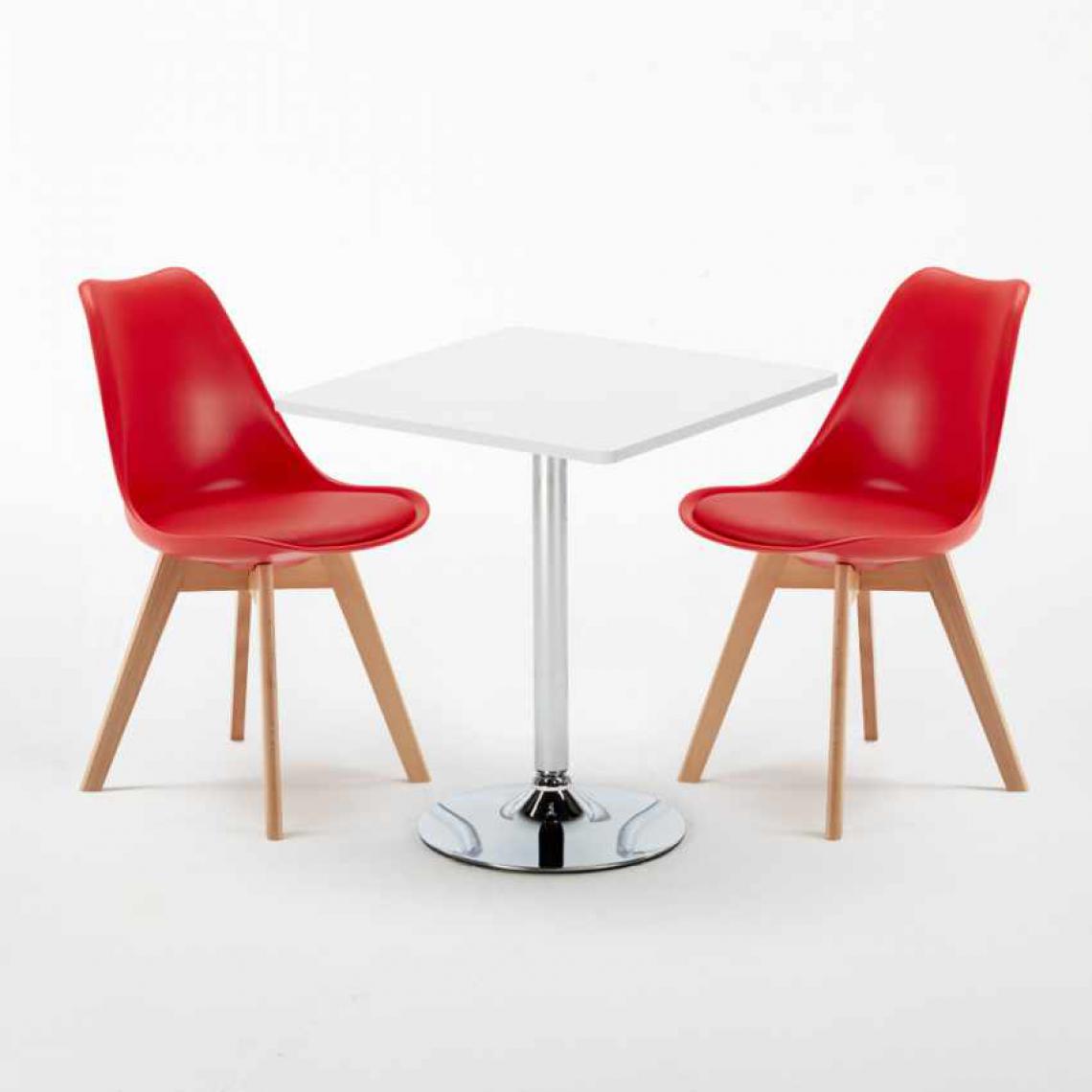 Ahd Amazing Home Design - Table Carrée Blanche 70x70cm Avec 2 Chaises Colorées Set Intérieur Bar Café Nordica Cocktail, Couleur: Rouge - Tables à manger