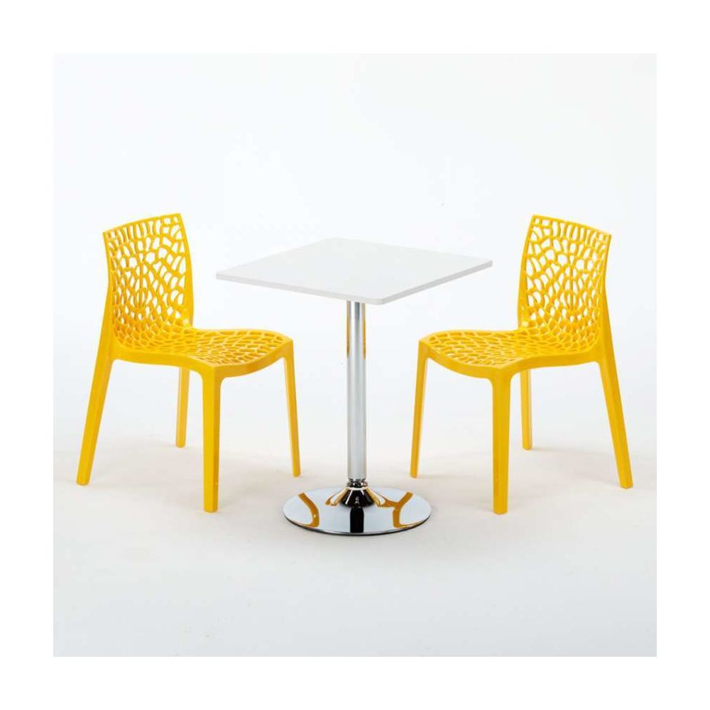 Grand Soleil - Table Carrèe Blanc + 2 Chaises Colorées - Chaises