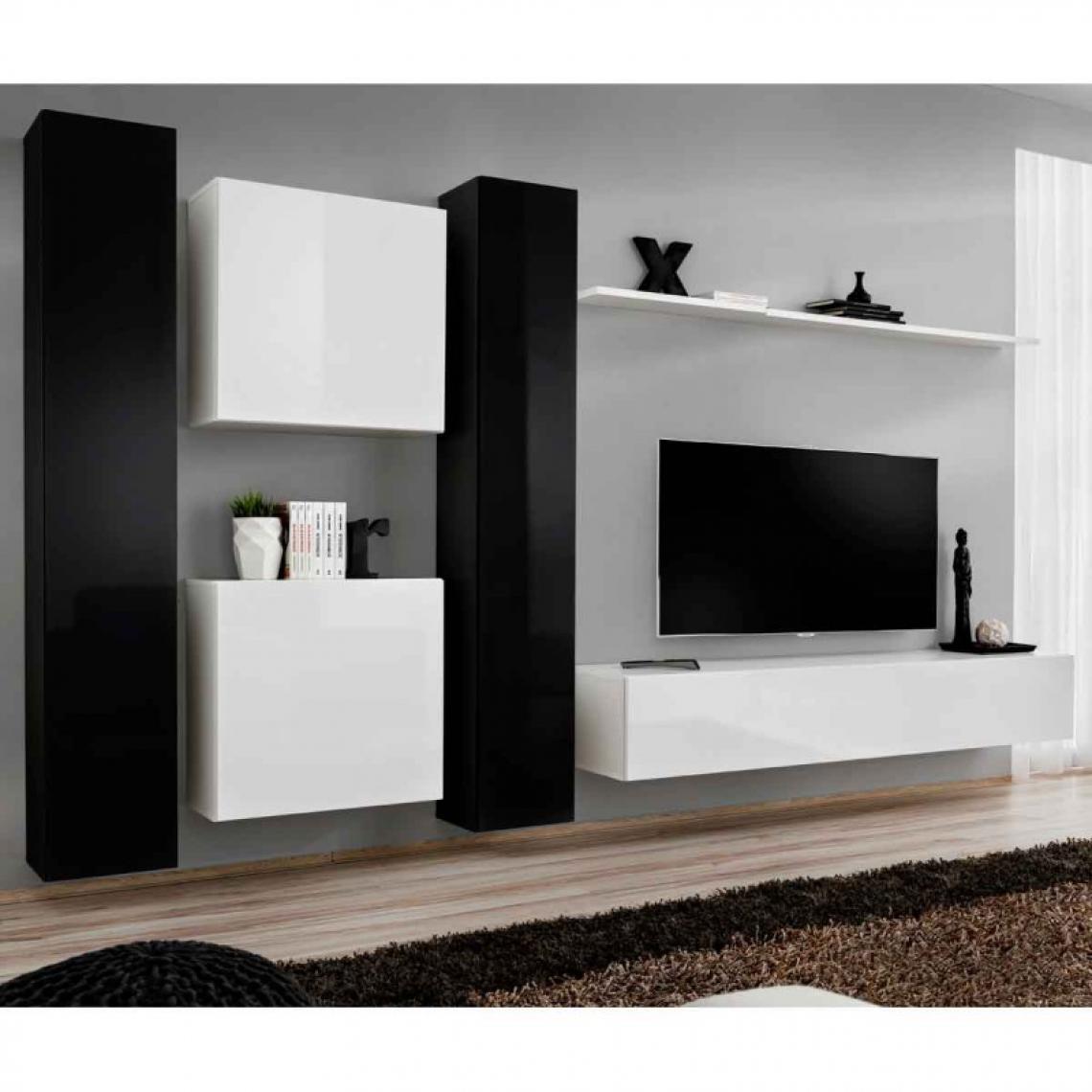 Ac-Deco - Meuble TV Mural Design Switch VI 330cm Noir & Blanc - Meubles TV, Hi-Fi