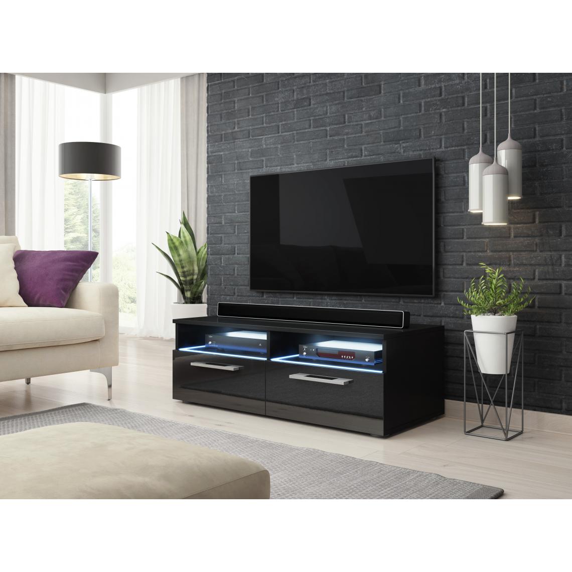 3xeliving - Classic Zumbi meuble TV noir / noir brillant 100cm LED - Meubles TV, Hi-Fi