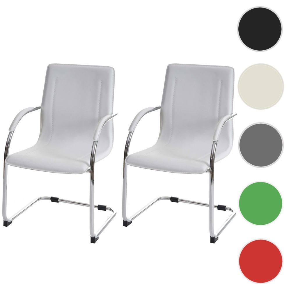 Mendler - 2x chaise de conférence Samara, chaise visiteurs cantilever, similicuir ~ blanc - Chaises
