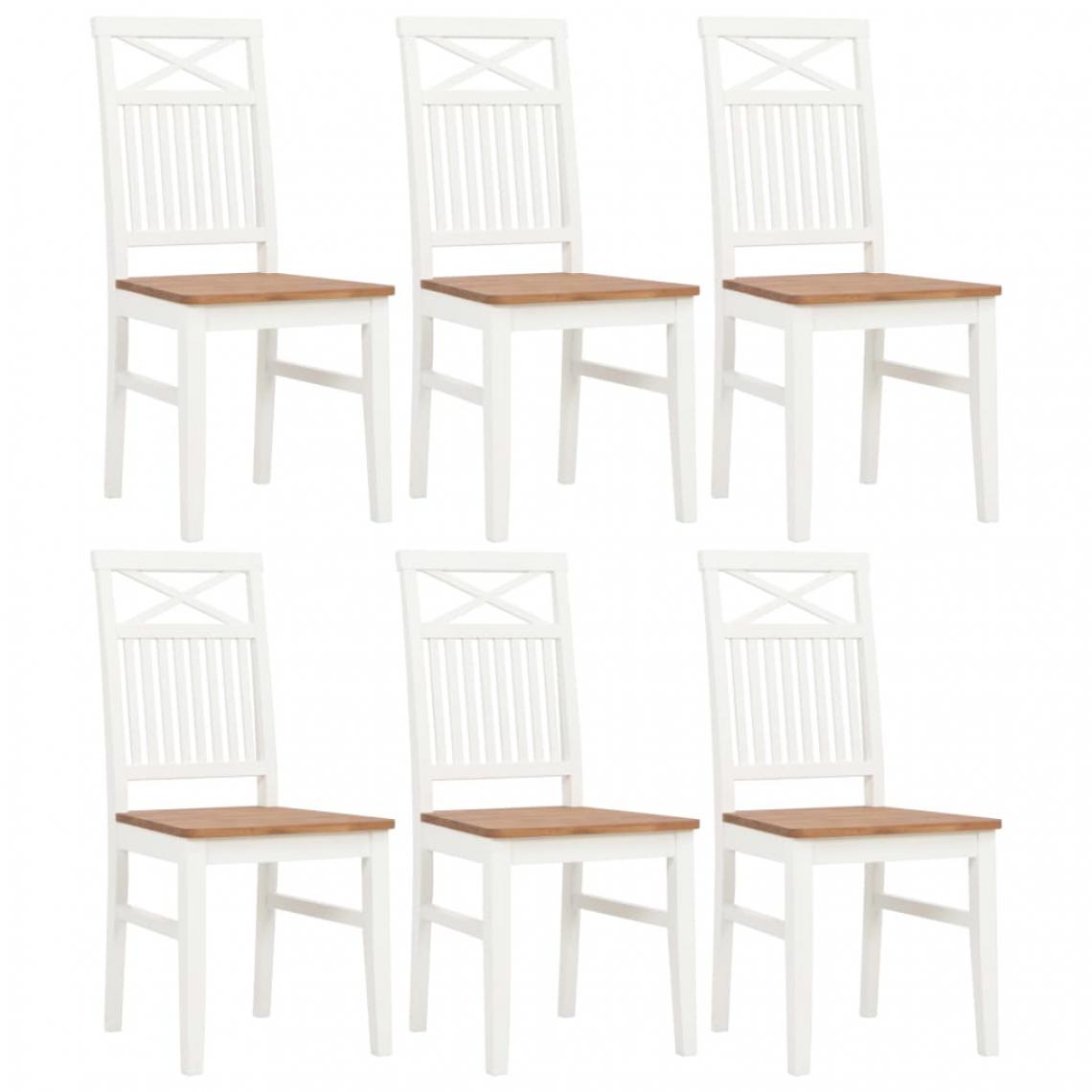 Chunhelife - Chaises de salle à manger 6 pcs Blanc Bois de chêne solide - Chaises