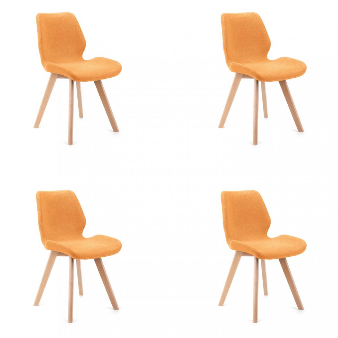 Hucoco - BROLI - Chaise rembourrée 4 pcs style moderne salon/salle à manger - 82.5x40x53 - Pieds en bois - Orange - Chaises