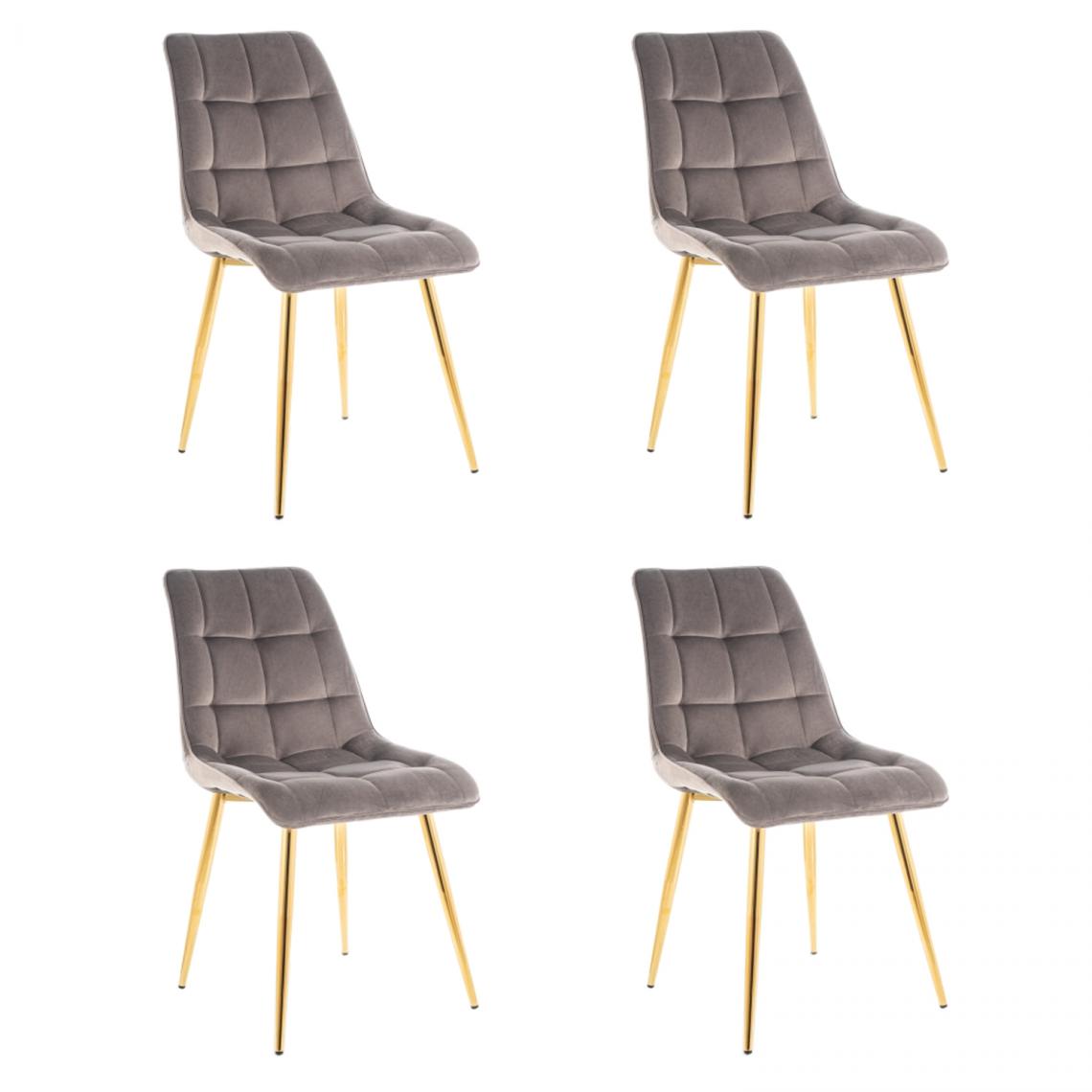 Hucoco - MASI - Lot de 4 chaises matelassées pour salon - 89x51x44 cm - Tissu velouté - Dossier matelassé - Gris - Chaises