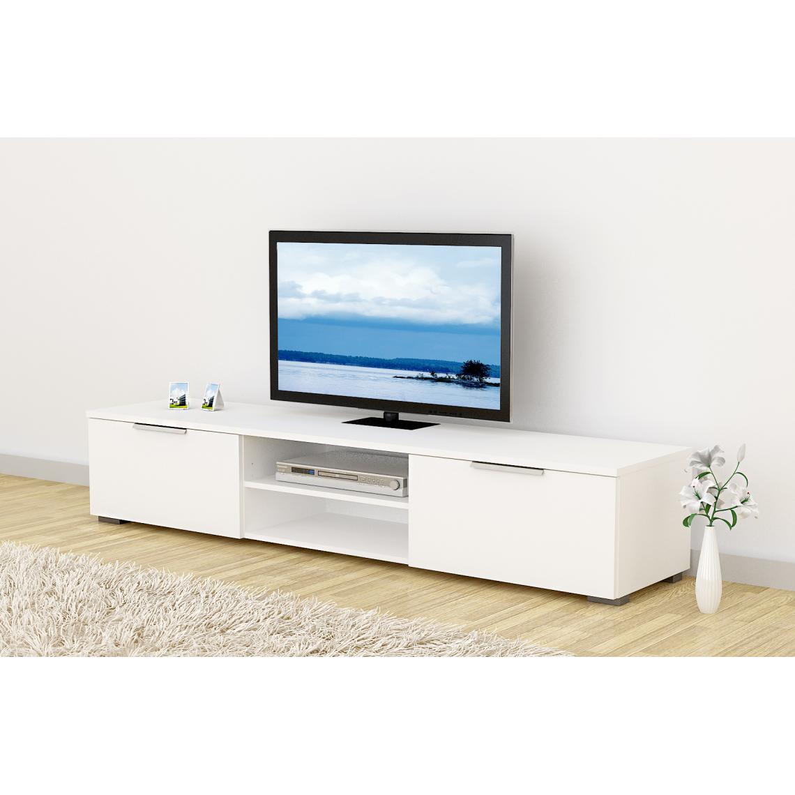 Alter - Meuble TV avec deux tiroirs, blanc brillant, 172 x 33 x 39 cm - Meubles TV, Hi-Fi