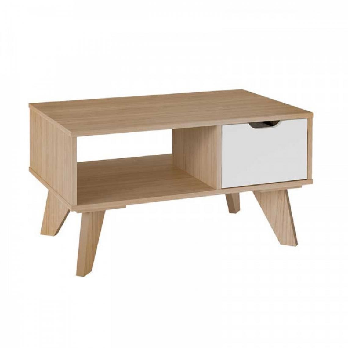 Dansmamaison - Table basse 1 tiroir Bois/Blanc - PIPVER - L 80 x l 50 x H 44 cm - Tables basses