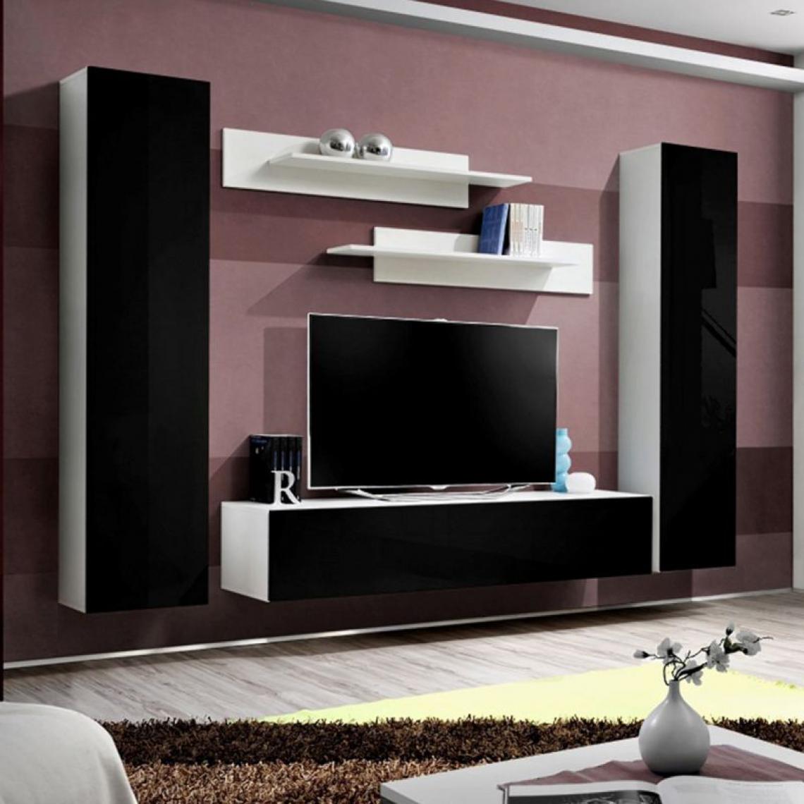 Ac-Deco - Meuble TV Mural Design Fly I 260cm Noir & Blanc - Meubles TV, Hi-Fi