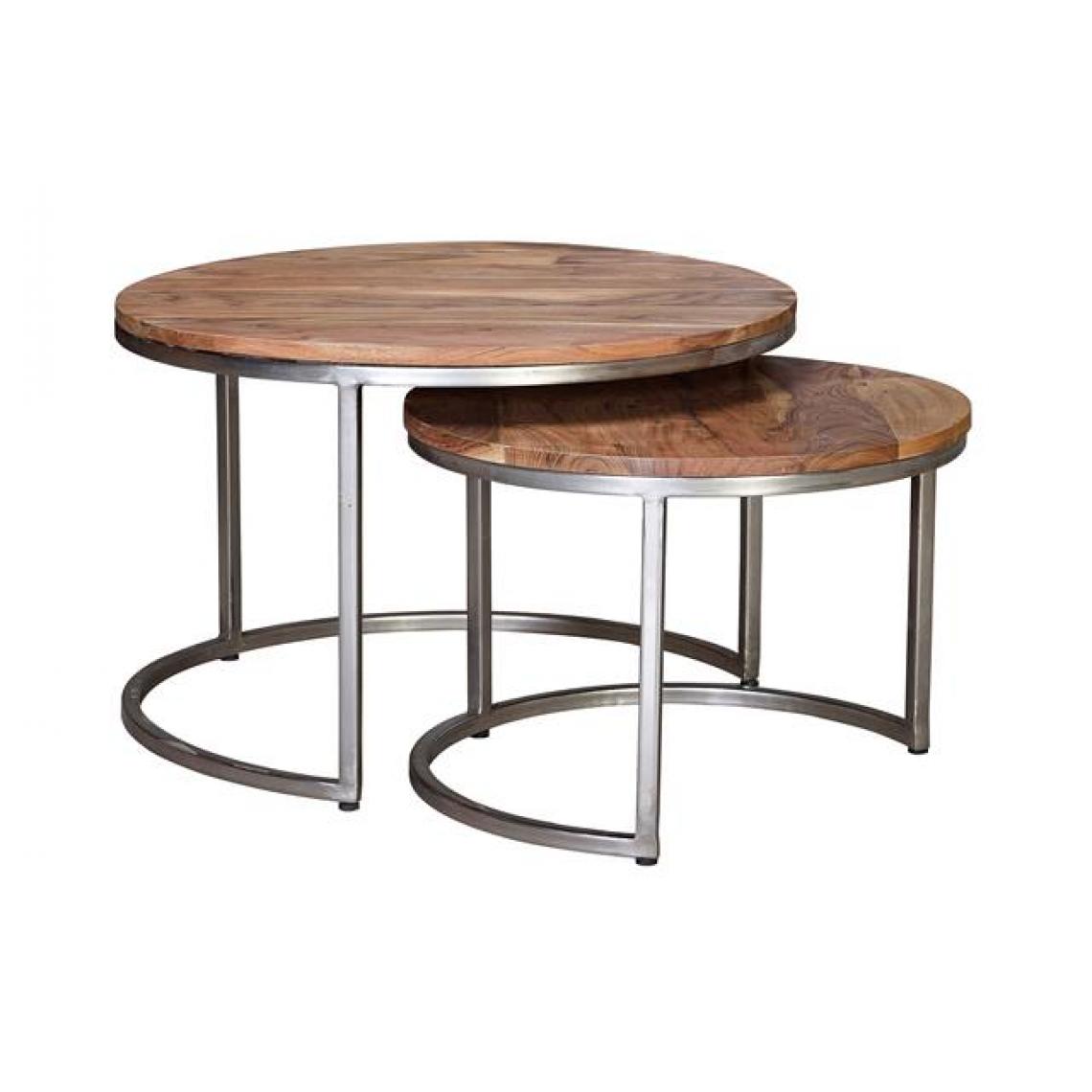 Pegane - Set de 2 tables basses en bois de manguier / métal coloris naturel - Tables basses