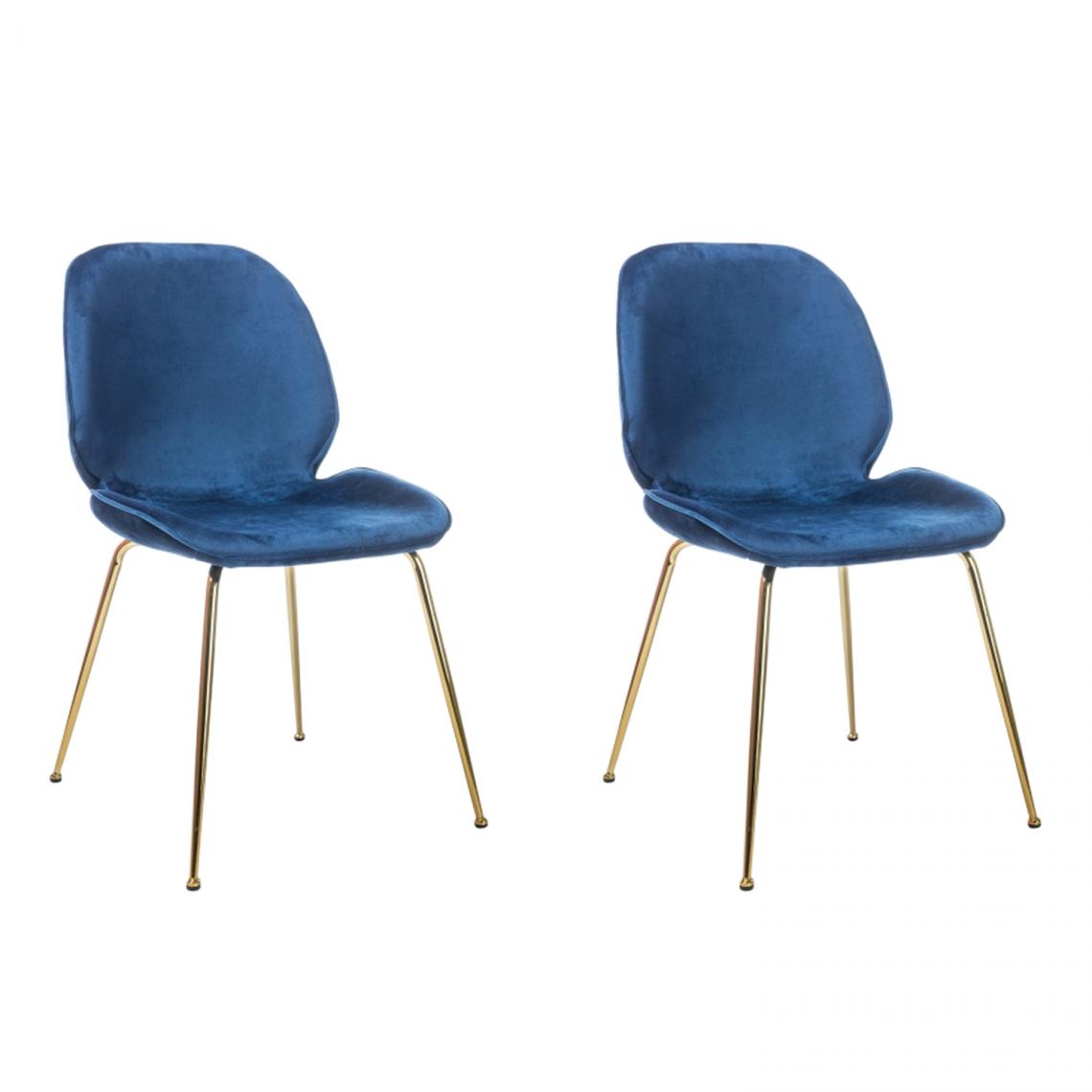 Hucoco - ADRIUN - Lot de 2 chaises style glamour salle à manger - 87x50x42 cm - Tissu velouté - Base en métal - Blue - Chaises
