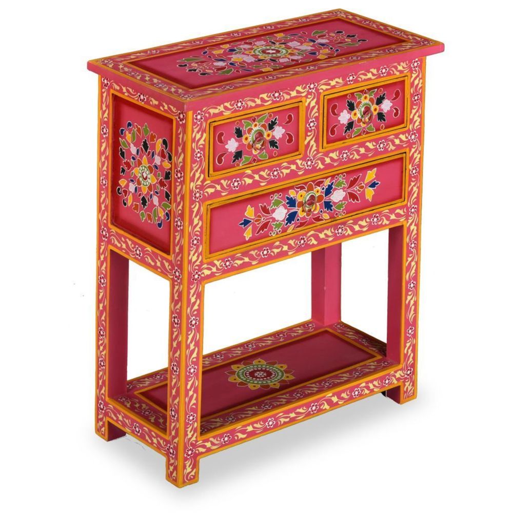 Helloshop26 - Buffet bahut armoire console meuble de rangement avec tiroirs bois massif de manguier peinture rose 4402115 - Consoles