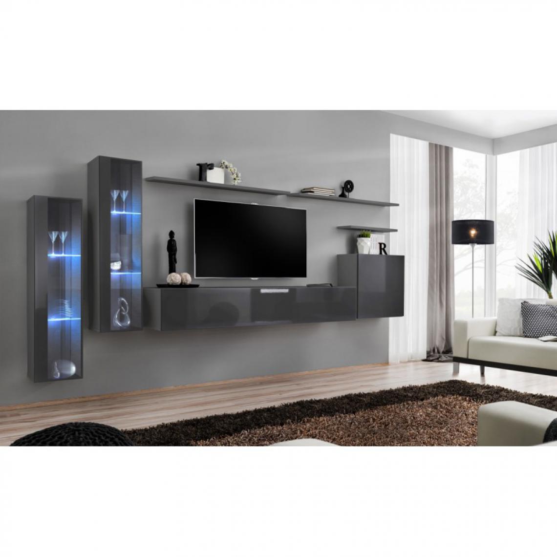 Ac-Deco - Meuble TV Mural Design Switch XI 330cm Gris - Meubles TV, Hi-Fi