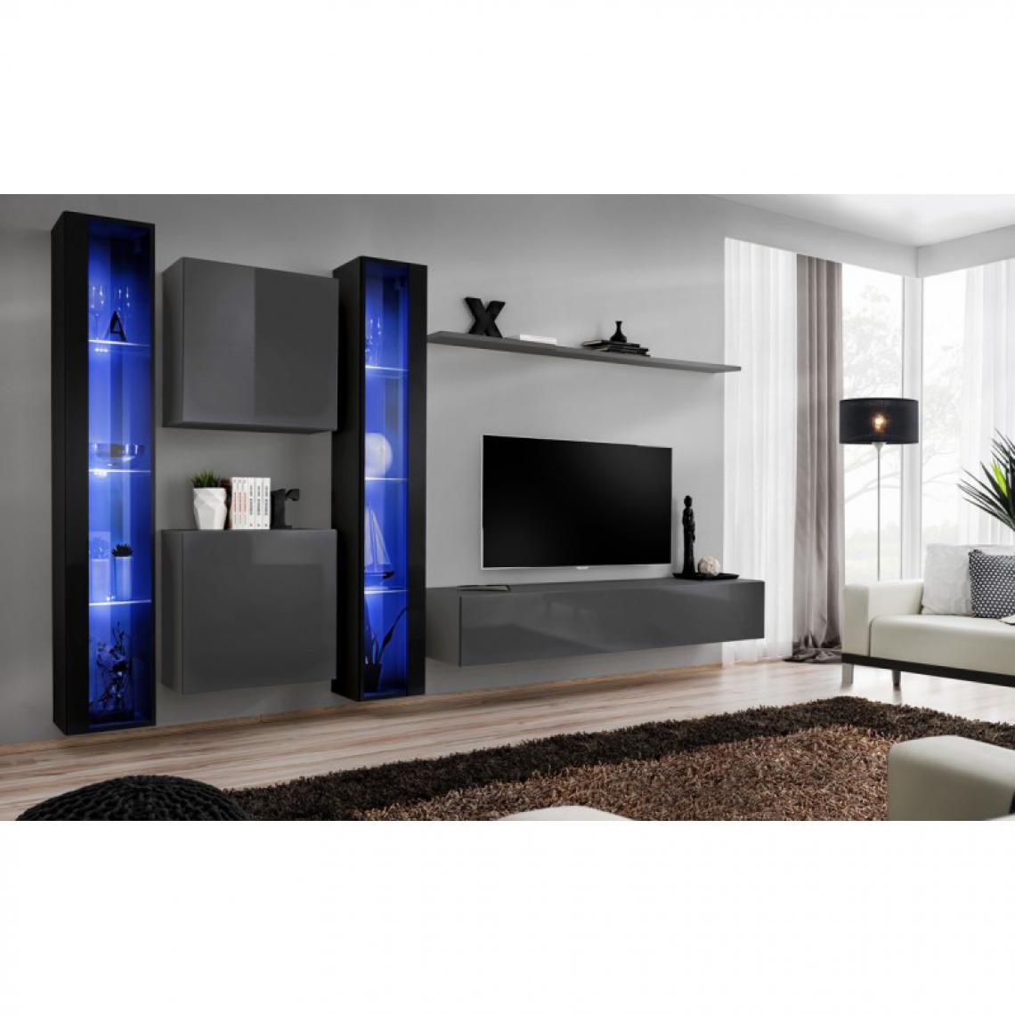 Ac-Deco - Meuble TV Mural Design Switch XVI 330cm Noir & Gris - Meubles TV, Hi-Fi