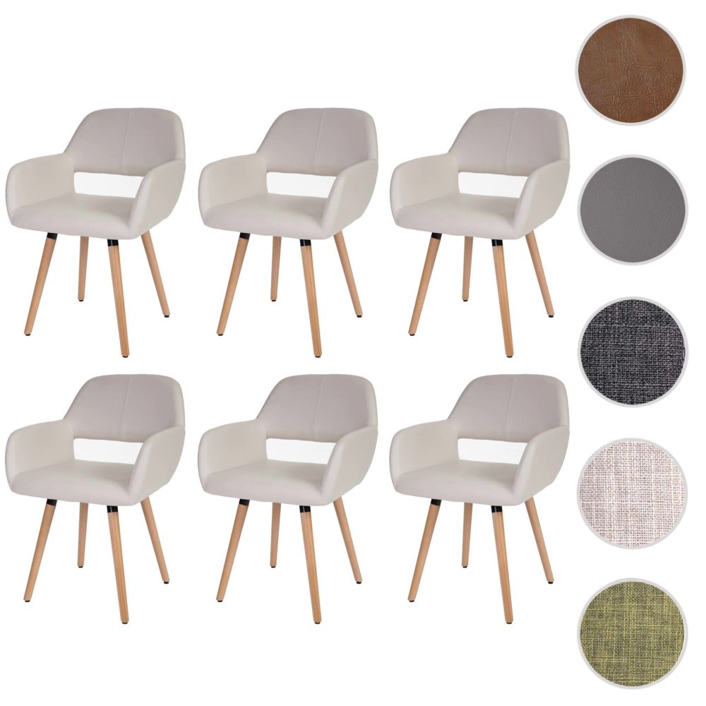 Mendler - 6x chaise de salle à manger Altena II, fauteuil, design rétro des années 50 ~ similicuir, crème - Chaises
