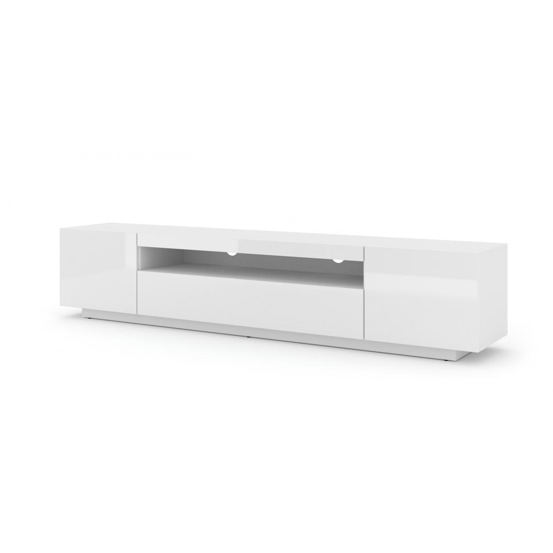 Bim Furniture - Meuble TV bas universel AURA 200 cm à suspendre ou à poser Blanc mat / Blanc brillant sans LED - Meubles TV, Hi-Fi