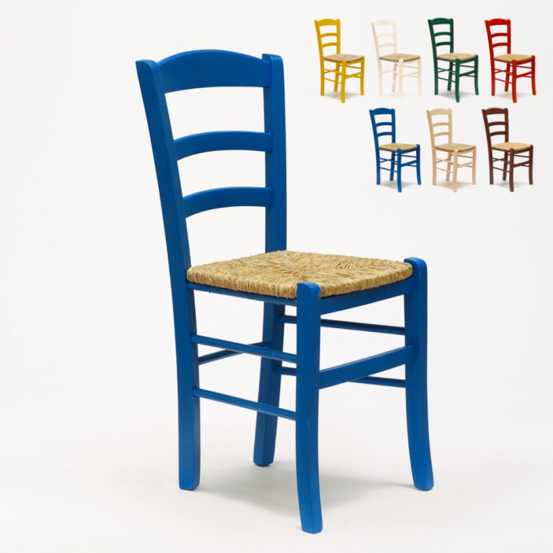 Ahd Amazing Home Design - Chaise en bois et assise en paille pour salle à manger bar et restaurant Paesana, Couleur: Turquoise - Chaises