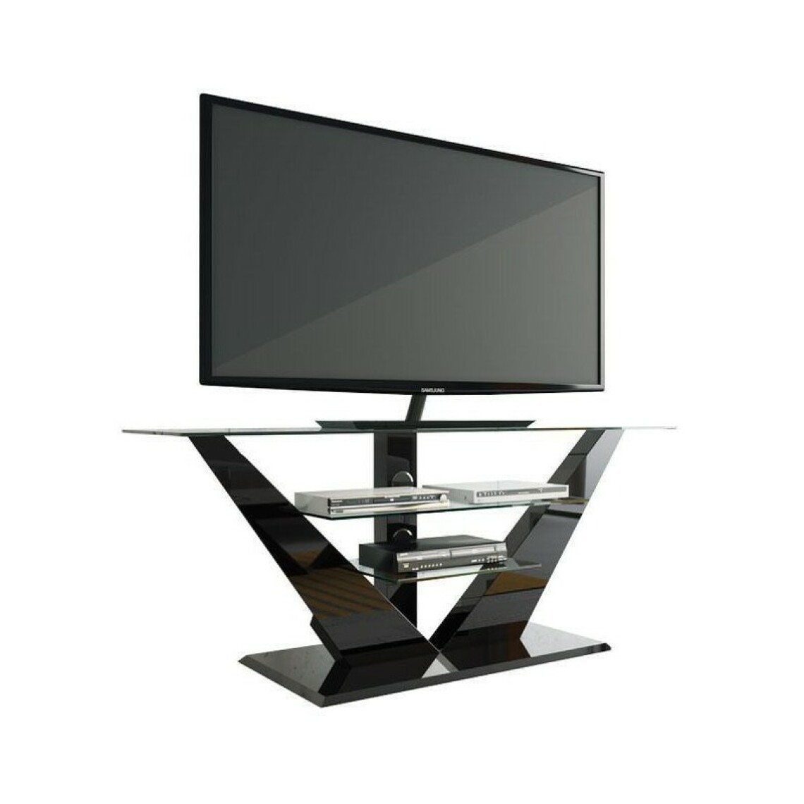 Carellia - Meuble TV design avec leds 140 cm x 53,5 cm x 65 cm - Noir - Meubles TV, Hi-Fi