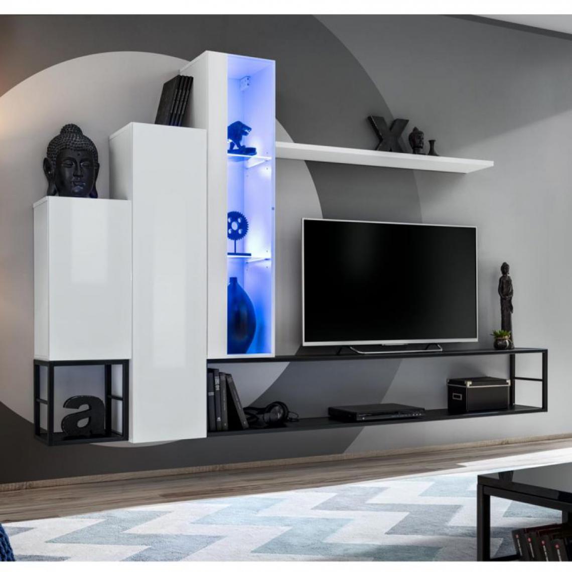 Ac-Deco - Ensemble Meuble TV Design Switch VIII 180cm Blanc & Noir - Meubles TV, Hi-Fi