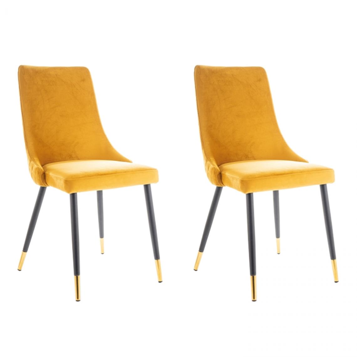 Hucoco - PIANO - Lot de 2 chaises élégantee avec coutures - Style glamour - 92x45x44 cm - Tissu velouté - Jaune - Chaises