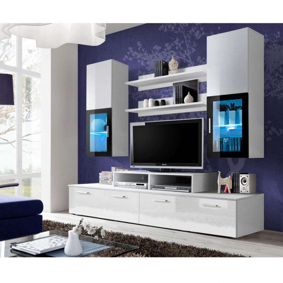 Ac-Deco - Meuble TV Mural Design Mini 200cm Blanc - Meubles TV, Hi-Fi