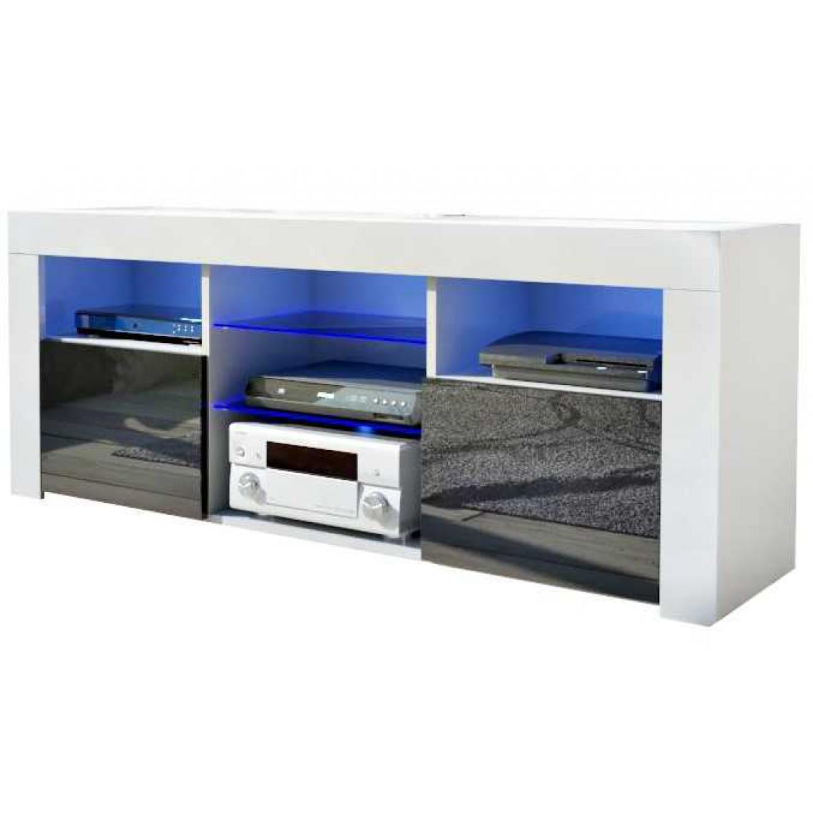 Mpc - Meublet v blanc mat noir brillant + led rgb /145 x 55 x 35 cm - Meubles TV, Hi-Fi