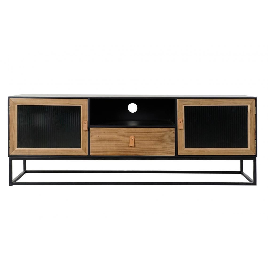 Pegane - Meuble TV en bois et métal noir avec 2 portes et 1 tiroir - Largeur 140 x Hauteur 50 x Profondeur 40 cm - Meubles TV, Hi-Fi