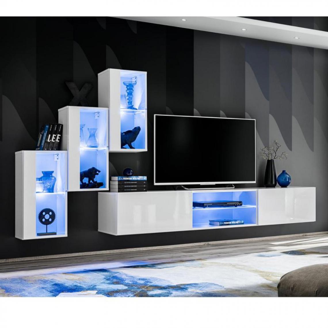 Ac-Deco - Ensemble Meuble TV Design Switch XXII 240cm Blanc - Meubles TV, Hi-Fi