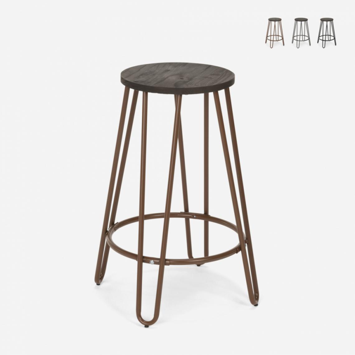 Ahd Amazing Home Design - Tabouret haut design industriel en bois métal pour bars restaurants cuisines Carbon Top, Couleur: Marron - Tabourets