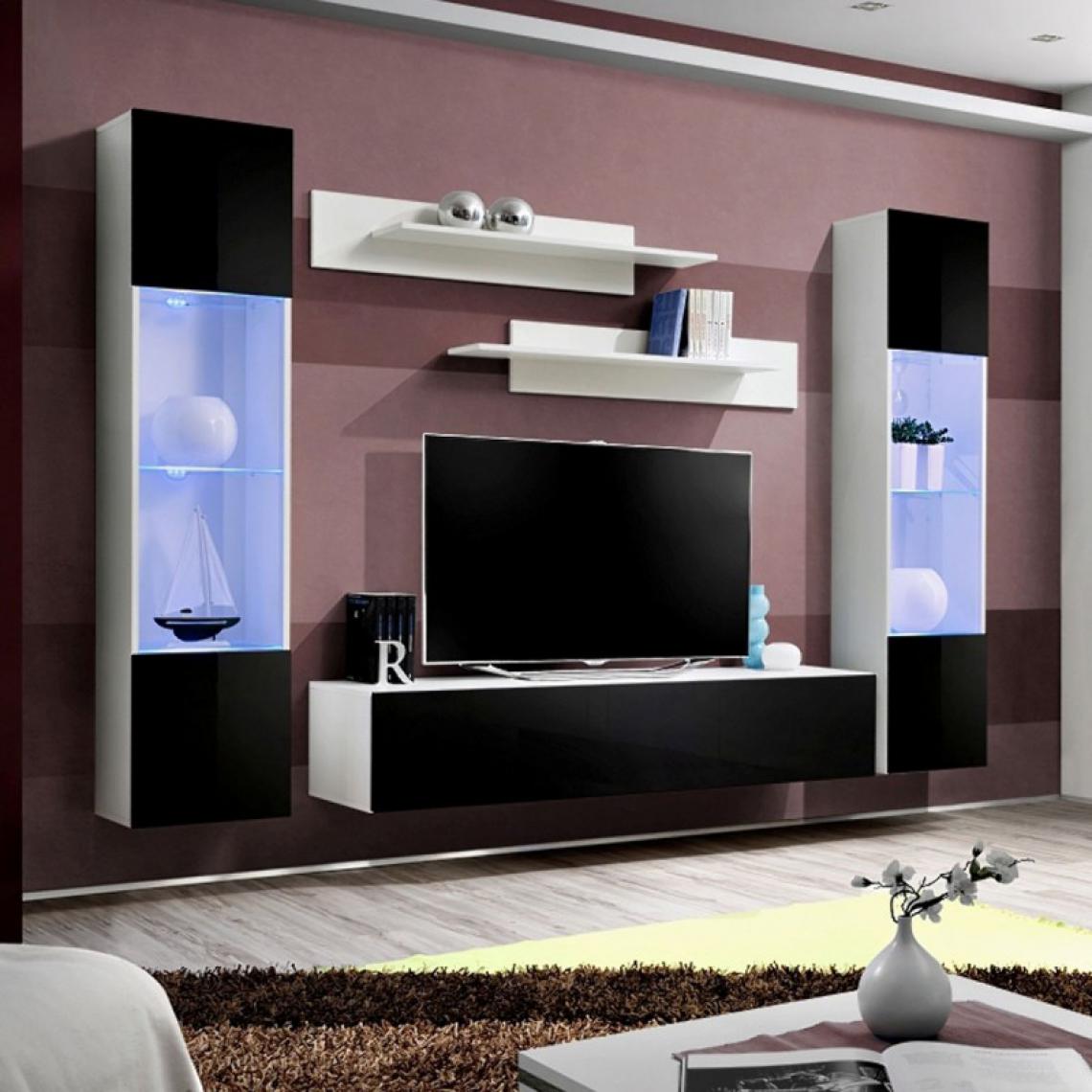 Ac-Deco - Meuble TV Mural Design Fly III 260cm Noir & Blanc - Meubles TV, Hi-Fi