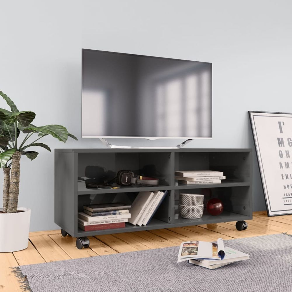 Uco - UCO Meuble TV avec roulettes Gris brillant 90x35x35 cm Aggloméré - Meubles TV, Hi-Fi