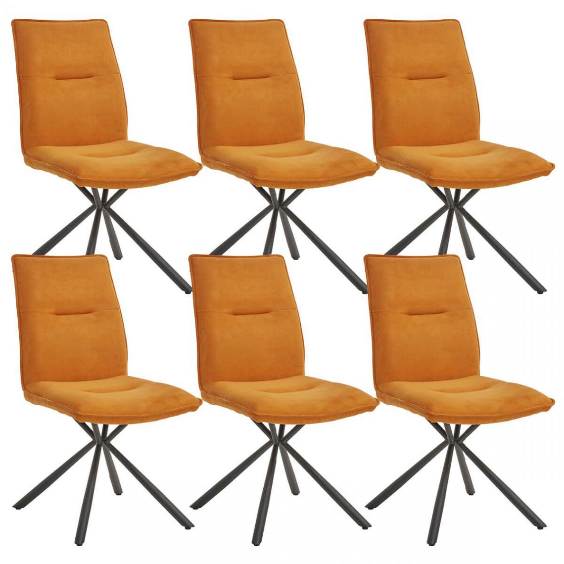 Altobuy - JULIANE - Lot de 6 Chaises Tissu Orange Piètement Etoile - Chaises