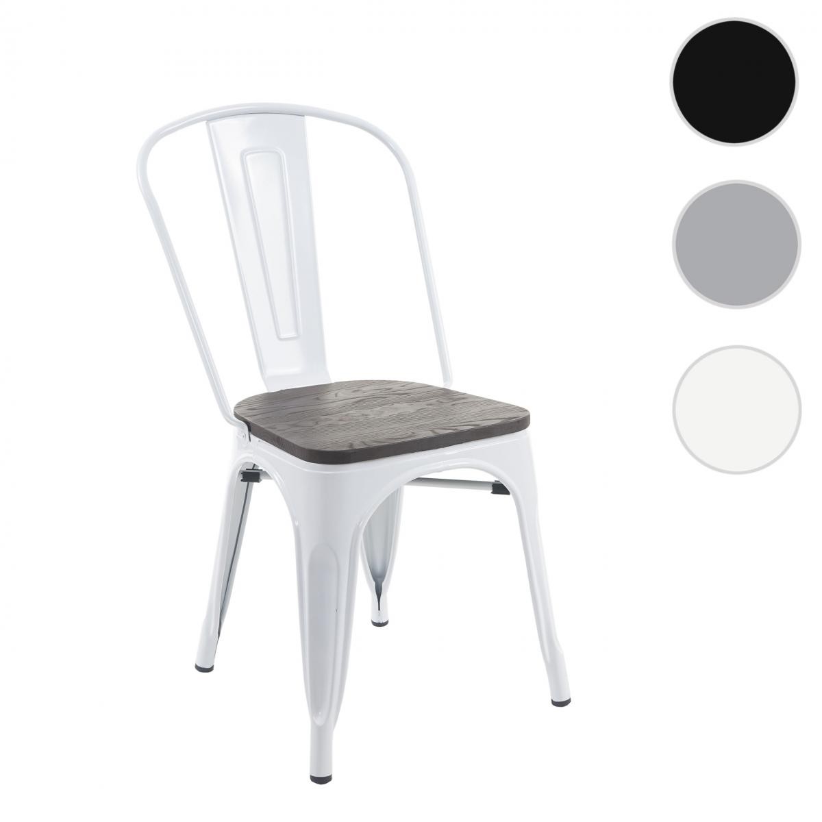 Mendler - Chaise HWC-A73, avec siège en bois, chaise de bistro, métal, empilable, style industriel ~ blanc - Chaises