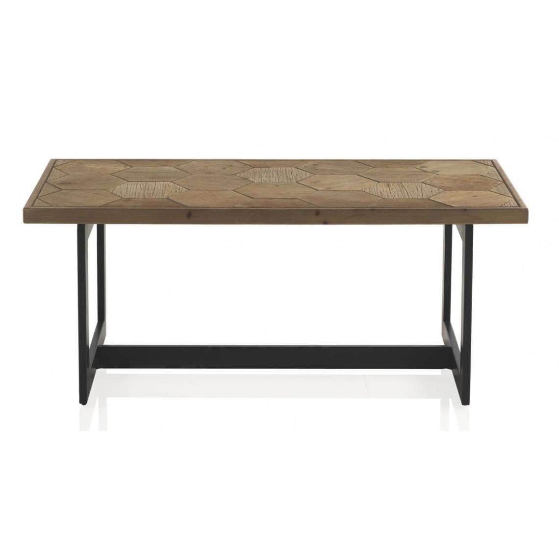 Pegane - Table basse avec plateau en bois de sapin naturel et métal coloris noir - Longueur 123 x Hauteur 50 x Largeur 60 cm - Tables basses