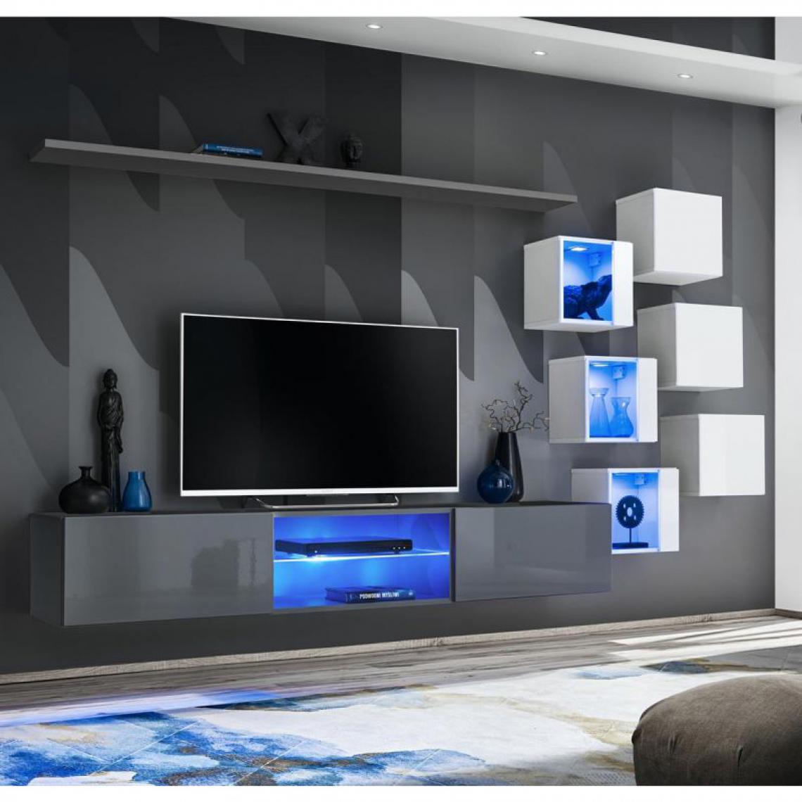 Ac-Deco - Ensemble Meuble TV Switch XXI 180cm Gris & Blanc - Meubles TV, Hi-Fi