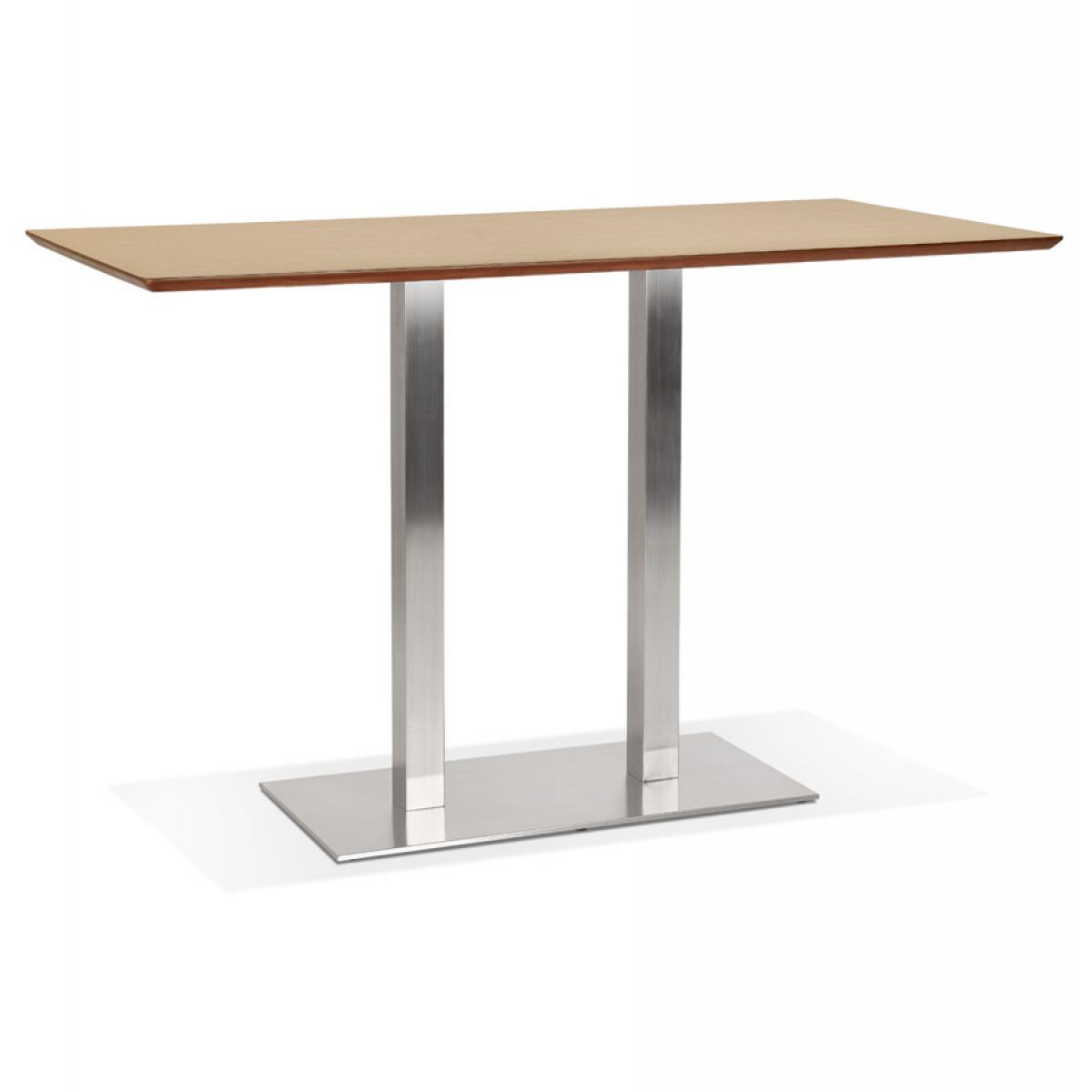 Alterego - Table haute design 'MAMBO BAR' en bois finition naturelle avec pied en métal brossé - 180x90 cm - Tables à manger