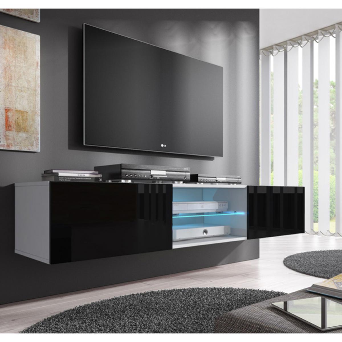 Design Ameublement - Meuble TV modèle Tibi (160 cm) blanc et noir - Meubles TV, Hi-Fi