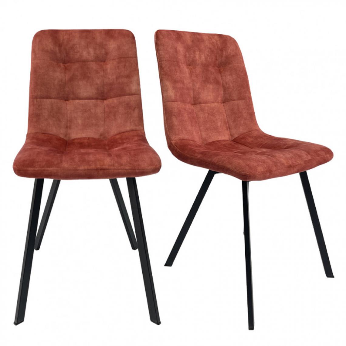 Meubletmoi - Lot de 2 chaises en velours rouge et piètement métal noir - NAMI - Chaises