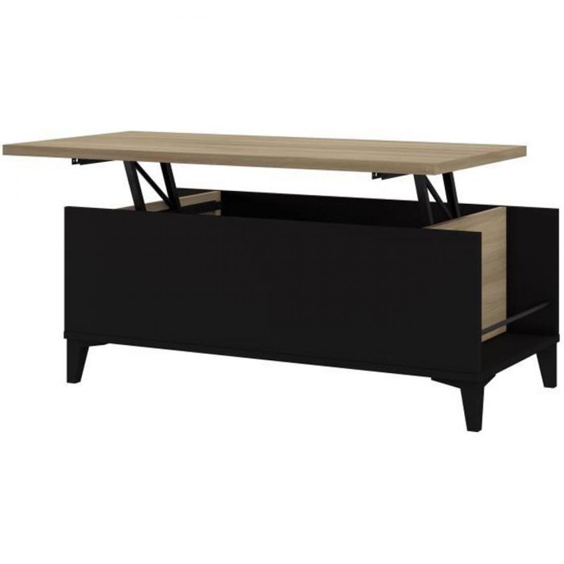 Cstore - EVAN - table basse avec plateau relevable noir / chêne l 100xp 50 / 72xh 42 / 55 cm - Tables basses