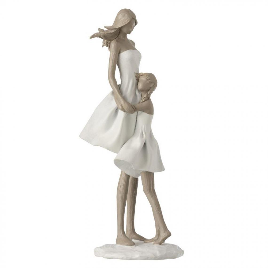 Paris Prix - Statuette Déco Mère Caline sa Fille 33cm Blanc - Statues