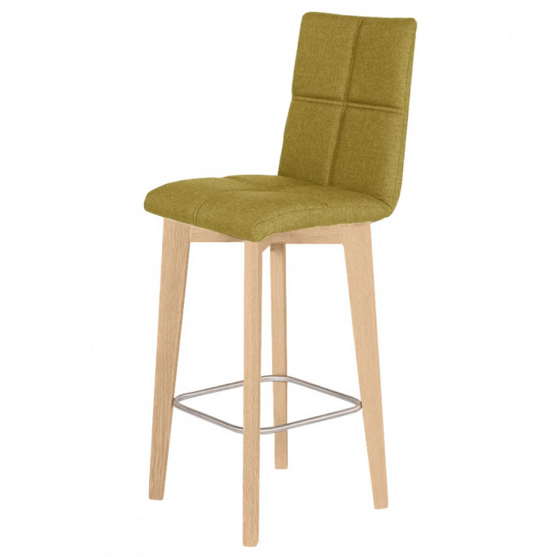 Meubletmoi - Chaise de bar scandinave en tissu vert et piètement en chêne - LEO - Tabourets