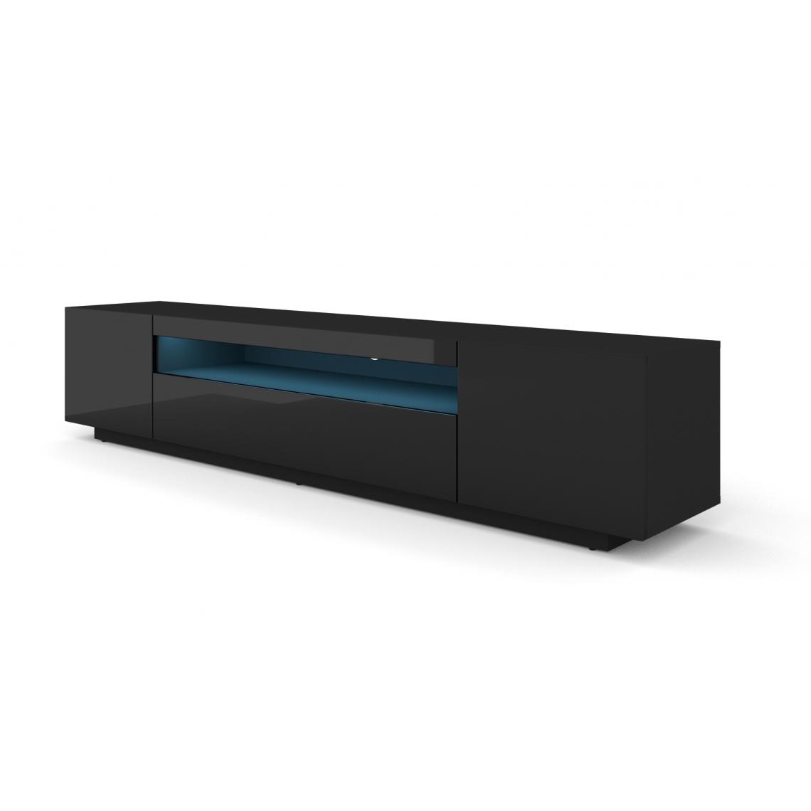 Bim Furniture - Meuble TV bas 200 cm noir mat / noir brillant avec LED - Meubles TV, Hi-Fi