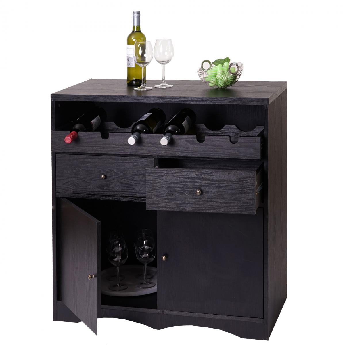 Mendler - Armoire à vin HWC-F65, casier à  bouteilles, en bois, 89x80x40cm ~ aspect chêne-noir - Etagères