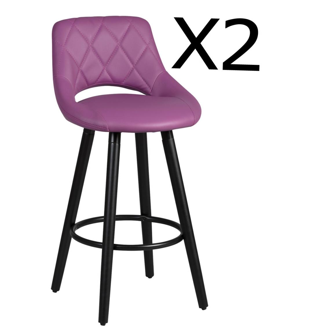 Pegane - Lot de 2 tabourets de bar coloris violet - Dim : L.47 x P.47 x Ht.91 x Ass.65 cm - Tabourets