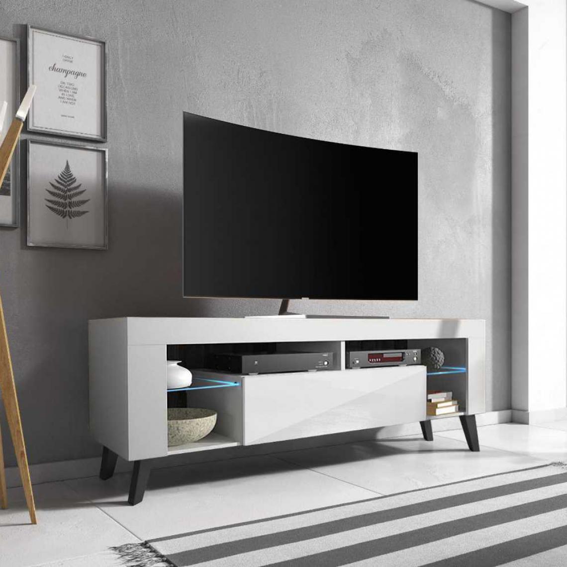 Selsey - Meuble TV - HugoB - 140 cm - blanc mat / blanc brillant - avec LED - Meubles TV, Hi-Fi