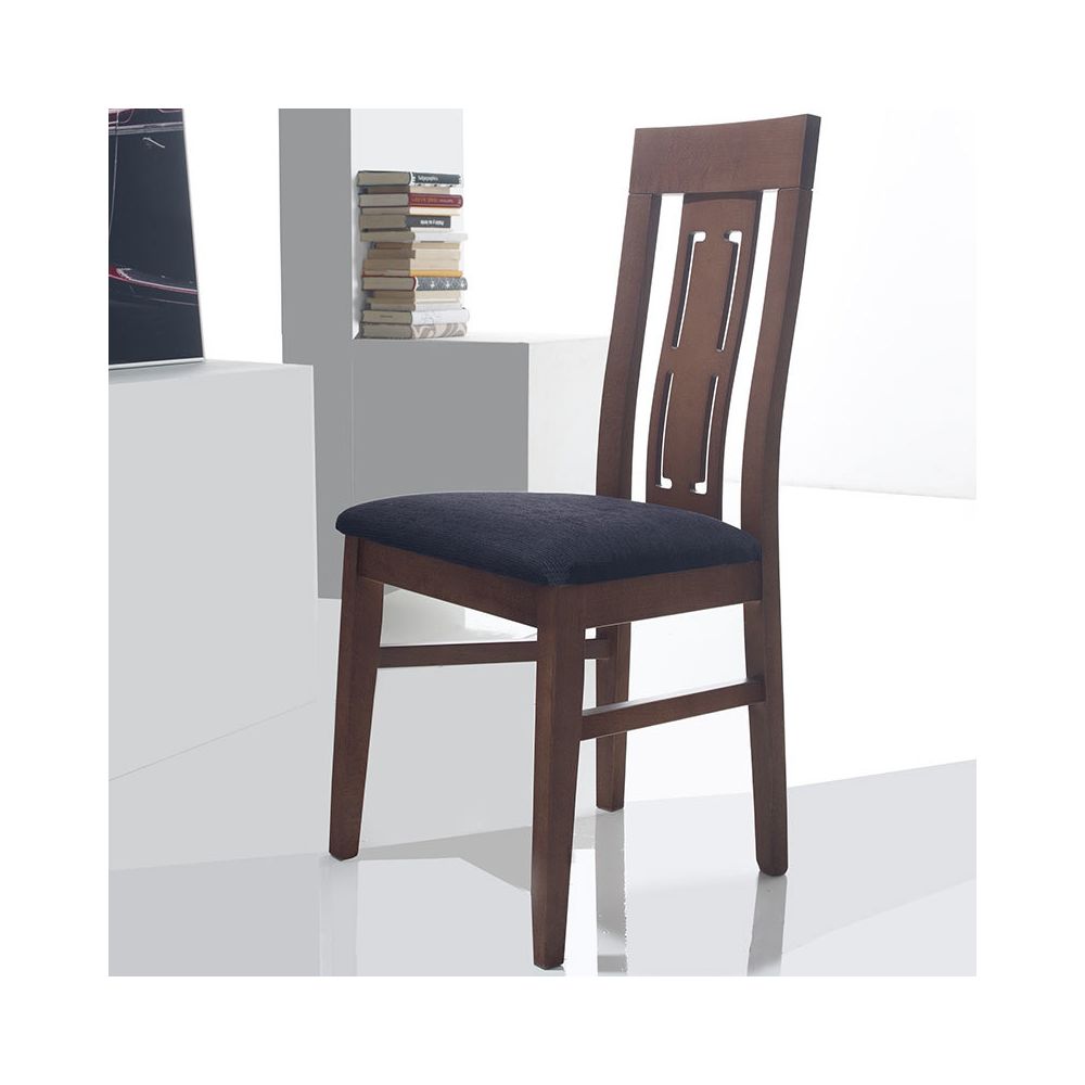 Nouvomeuble - Chaise blanche en bois avec coussin noir ADOUR (lot de 2) - Chaises