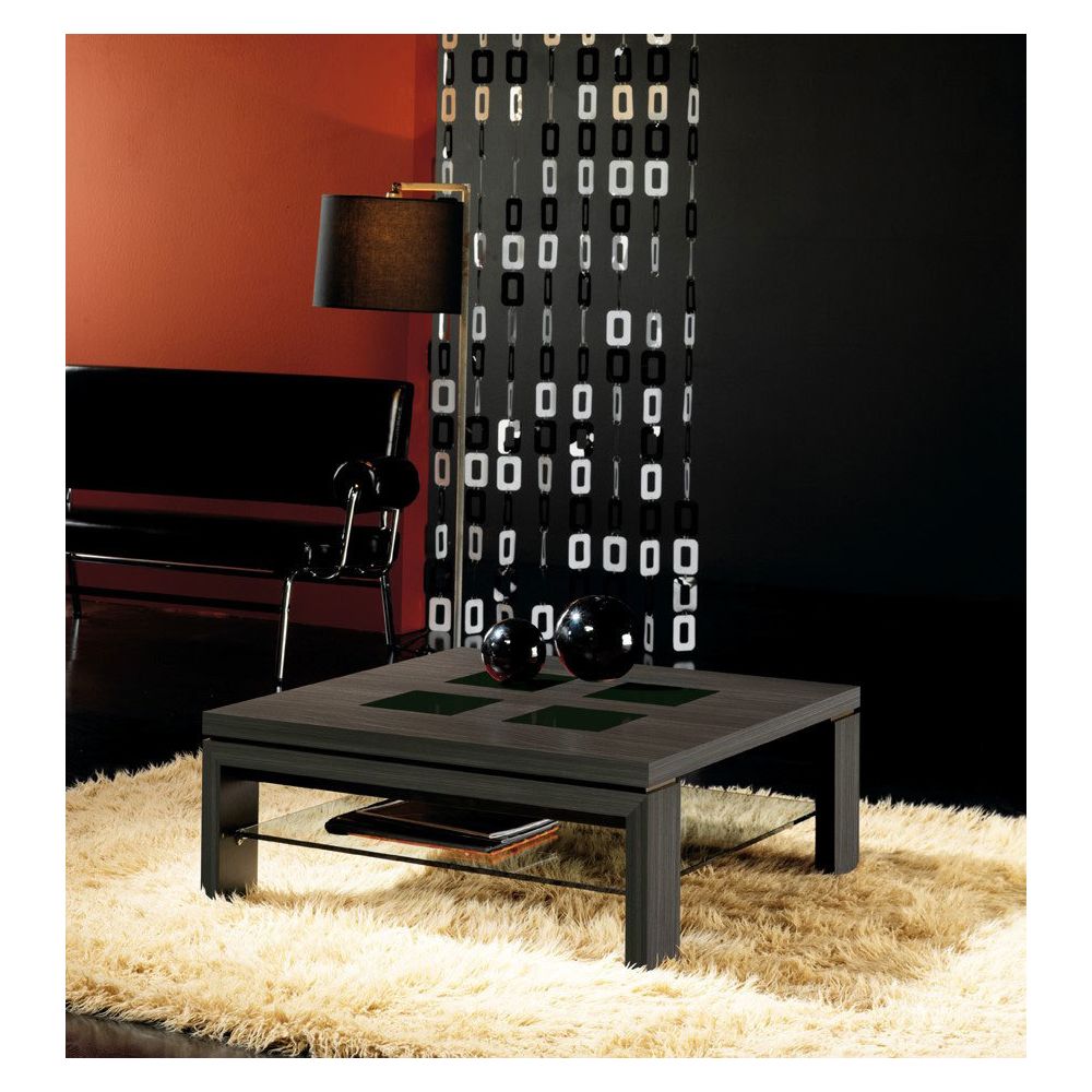 Happymobili - Table basse carrée wengé et verre noir contemporaine JAMILI - Tables basses