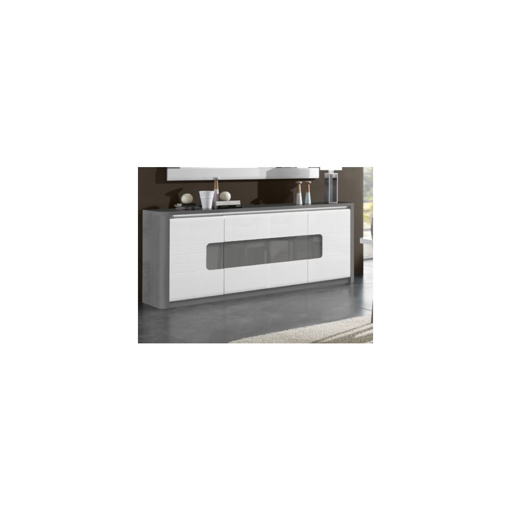 Albea - ALBEA Enfilade - Blanc et gris - 4 portes + 1 tiroir - BELLINI - L 220 x P 46 x H 90 cm - Buffets, chiffonniers