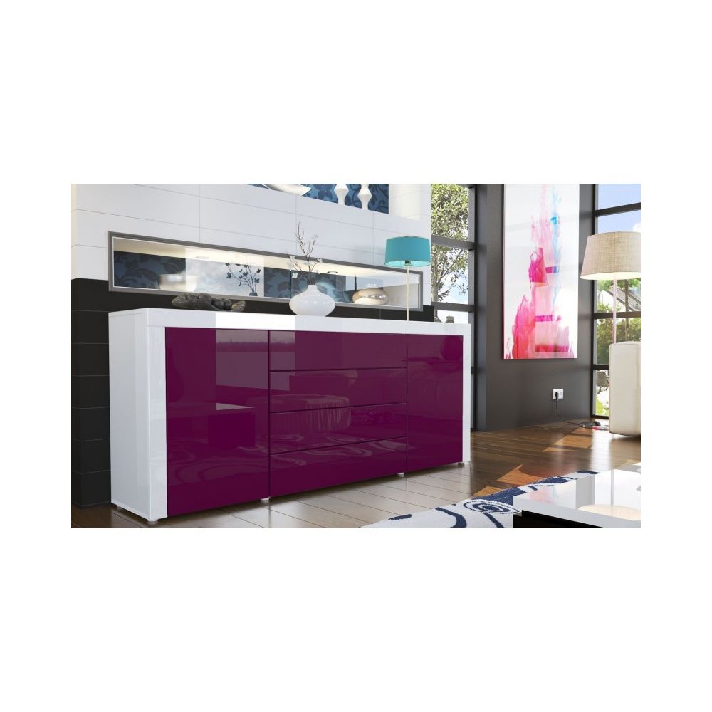 Mpc - Buffet design laqué blanc / violet - Meubles TV, Hi-Fi