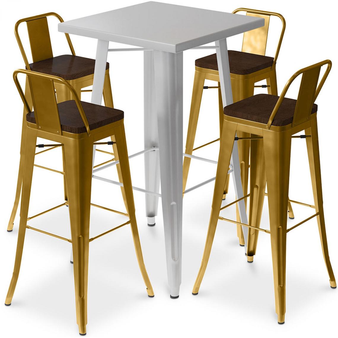 Iconik Interior - Table de bar argentée + 4 tabourets de bar en acier Ensemble Bistrot Stylix Design industriel - Nouvelle édition Doré - Tabourets