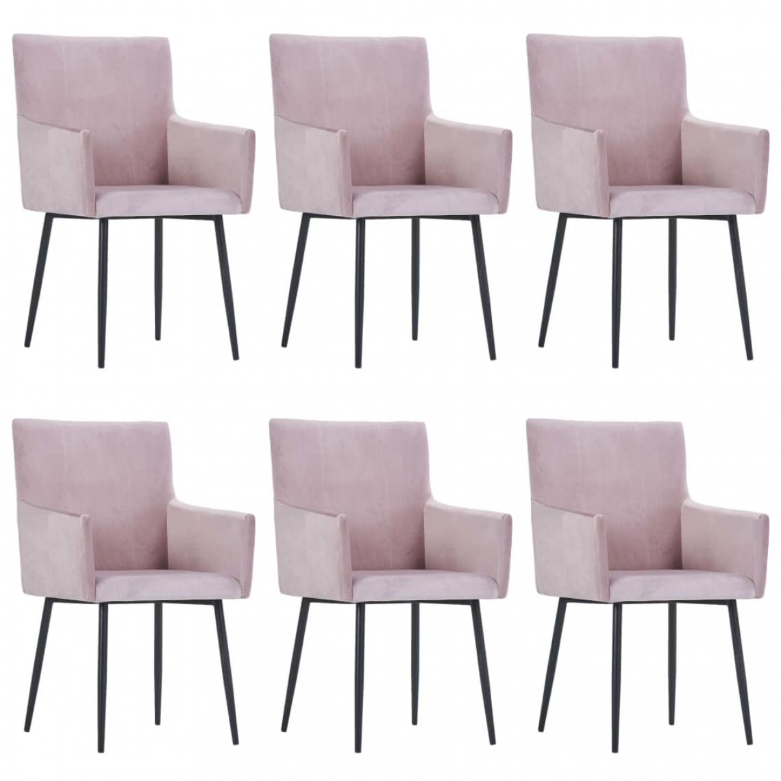 Icaverne - Splendide Fauteuils et chaises edition Nassau Chaises de salle à manger avec accoudoirs 6 pcs Rose Velours - Chaises