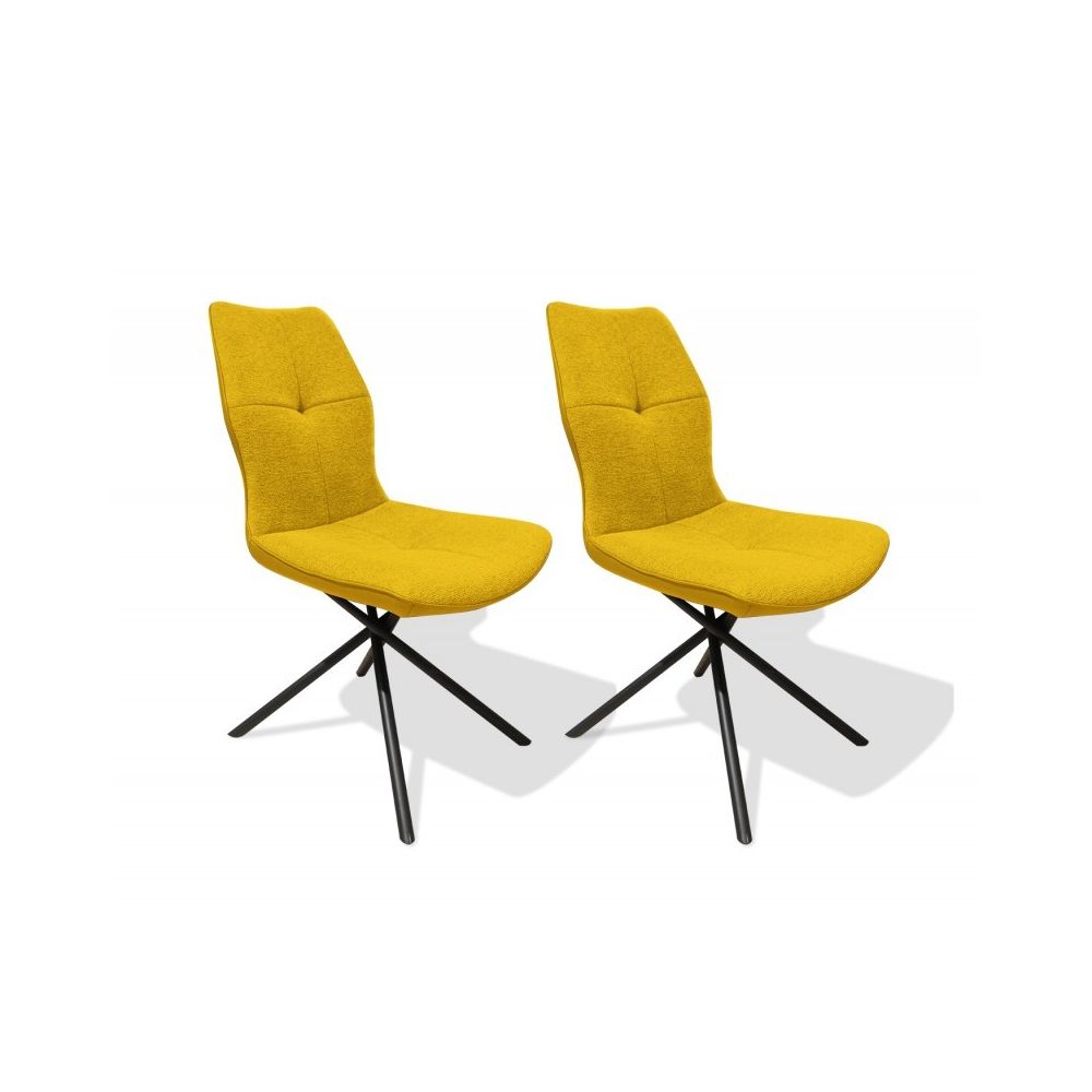 Meubletmoi - Lot de 2 chaises en tissu jaune et arrière en simili - MONTAINE - Chaises